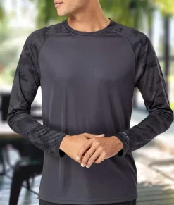 Men Nayked Apparel Shirts>Men'S Cayman Performance Upf Camo Colorblock Long Sleeve T-Shirt