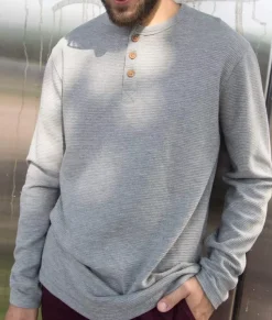 Men Nayked Apparel Shirts>Men'S Long Sleeve Ottoman Rib Knit Henley Shirt/Discontinued