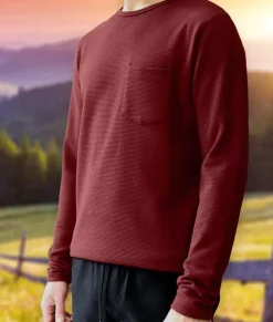 Men Nayked Apparel Shirts>Men'S Long Sleeve Ottoman Rib Knit Textured Fabric Tee/Discontinued