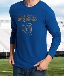 Men Nayked Apparel Shirts>Men'S Ridiculously Soft Cotton Long Sleeve Graphic Tee | Football And Beer