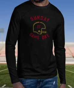 Men Nayked Apparel T-Shirts>Men'S Ridiculously Soft Cotton Long Sleeve Graphic Tee | Sunday Is Game Day