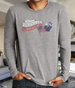 Men Nayked Apparel Shirts>Men'S Ridiculously Soft Lightweight Long Sleeve Graphic Crew Shirt | Honor And Remember