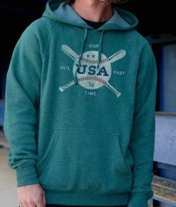 Men Nayked Apparel Shirts>Men'S Ridiculously Soft Midweight Raglan Hooded Sweatshirt | Vintage Baseball Graphic