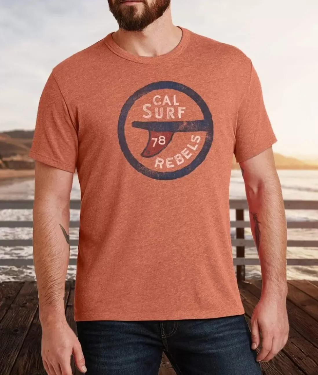 Men Nayked Apparel T-Shirts>Men'S Vintage Graphic Crew Neck T-Shirt | Surf Rebels