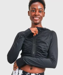 Women Nayked Apparel Athleisure>Ruched Front Cropped Hoodie Jacket/Discontinued