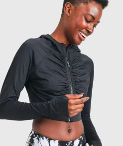 Women Nayked Apparel Athleisure>Ruched Front Cropped Hoodie Jacket/Discontinued
