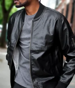 Men Nayked Apparel Outerwear>Vegan Leather Recycled Bomber Jacket