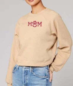Women Nayked Apparel Tops>Women'S Ridiculously Soft Mid-Length Raglan Graphic Pullover | Mom Paw Print
