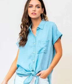 Women Nayked Apparel Tops>Women'S Tie Front Tencel Shirt/Discontinued