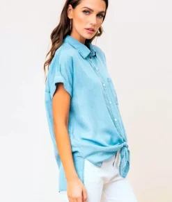 Women Nayked Apparel Tops>Women'S Tie Front Tencel Shirt/Discontinued